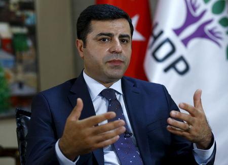 The leader of Turkey's pro-Kurdish opposition Peoples' Democratic Party (HDP) Selahattin Demirtas answers a question during an interview with Reuters in Ankara, Turkey, July 30, 2015. PHOTO BY REUTERS/Umit Bektas