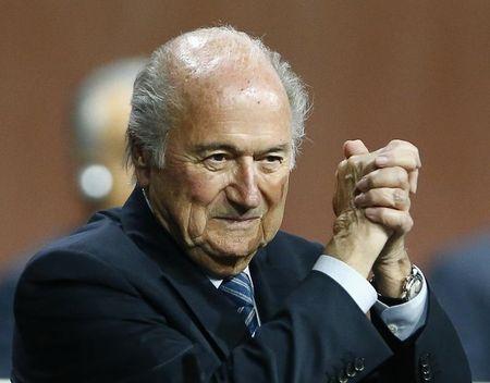 FIFA President Sepp Blatter gestures after he was re-elected at the 65th FIFA Congress in Zurich, Switzerland, May 29, 2015. PHOTO BY REUTERS/Arnd Wiegmann