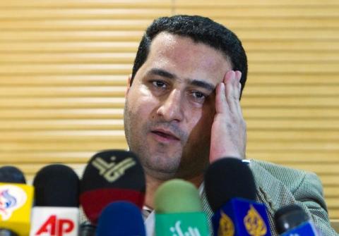 Iranian scientist Shahram Amiri speaks with journalists as he arrives at the Imam Khomini airport in Tehran, July 15, 2010. PHOTO BY REUTERS/Raheb Homavandi