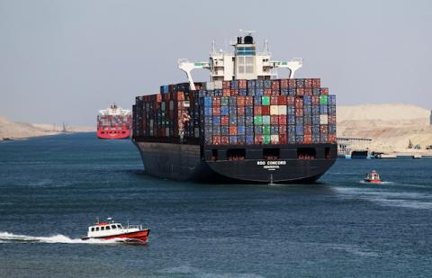 Container ship RDO Concord sails through the Suez Canal as Egypt celebrates the 150th anniversary of the canal opening in Ismailia, Egypt, November 17, 2019. PHOTO BY REUTERS/Mohamed Abd El Ghany