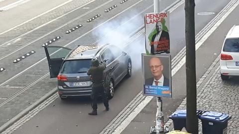 Amateur video shows shooting in Halle, Germany, October 9, 2019. PHOTO BY REUTERS/ATV STUDIO HALLE