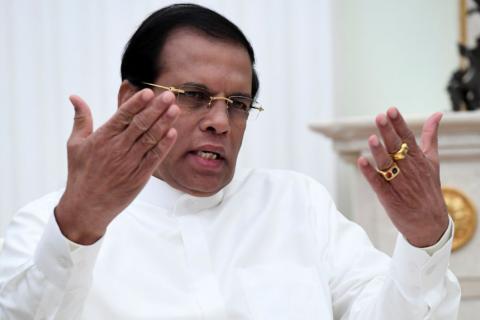 Sri Lankan President Maithripala Sirisena gestures as he speaks during a meeting with his Russian counterpart Vladimir Putin at the Kremlin in Moscow, Russia, March 23, 2017. PHOTO BY REUTERS/Kirill Kudryavtsev