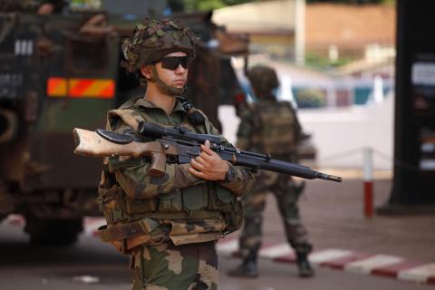 A French sniper holds his rifle in Bangui