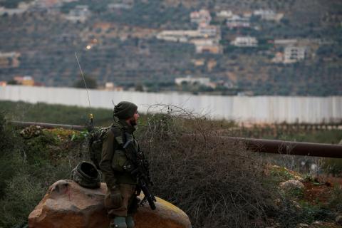 An Israeli soldier guards near the border with Lebanon, the morning after the Israeli military said it had launched an operation to "expose and thwart" cross-border attack tunnels from Lebanon, in Israel's northernmost town Metula, December 5, 2018. PHOTO BY REUTERS/Ronen Zvulun