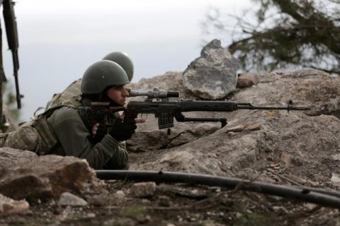 Turkish forces are seen at Mount Barsaya in northeast of Afrin, Syria, January 28, 2018. PHOTO BY REUTERS/Khalil Ashawi