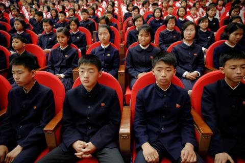 Spectators wait for the beginning of a performance at the Mangyongdae Children's Palace in Pyongyang, North Korea, May 5, 2016. PHOTO BY REUTERS/Damir Sagolj