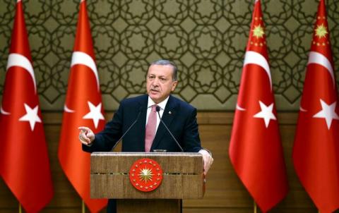 Turkey's President Tayyip Erdogan addresses the audience during a meeting at the Presidential Palace in Ankara, Turkey, August 2, 2016. PHOTO BY REUTERS/Kayhan Ozer