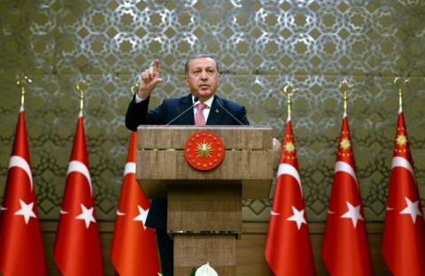 Turkey's President Tayyip Erdogan addresses the audience during a meeting at the Presidential Palace in Ankara, Turkey, August 2, 2016. PHOTO BY REUTERS/Kayhan Ozer