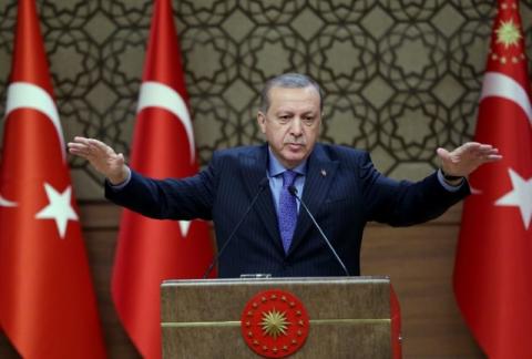 Turkish President Tayyip Erdogan makes a speech during his meeting with mukhtars at the Presidential Palace in Ankara, Turkey, October 19, 2016. PHOTO BY REUTERS/Murat Cetinmuhurdar