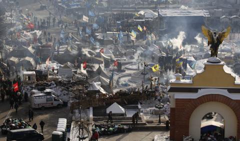 Tents of anti-government protesters are seen at Independence Square in central Kiev