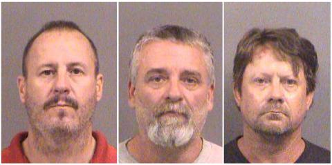 L - R; Curtis Allen 49, Gavin Wright, 49 and Patrick Eugene Stein, 47, arrested and charged in connection with plotting to bomb an apartment complex in western Kansas, are shown in these booking photos in Wichita, Kansas, U.S., provided, October 15, 2016. PHOTO BY REUTERS/Courtesy of Sedgwick County Sheriff's Office