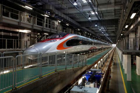 A Guangzhou-Shenzhen-Hong Kong Express Rail train stations at a depot in Hong Kong, China, August 16, 2018. PHOTO BY REUTERS/Bobby Yip