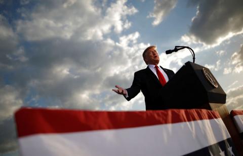 U.S. President Donald Trump addresses a Trump 2020 re-election campaign rally in Montoursville, Pennsylvania, U.S., May 20, 2019. PHOTO BY REUTERS/Carlos Barria