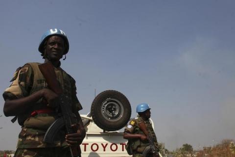 Rwandan UN peacekeepers patrol in a neighbourhood in Juba, January 20, 2014. PHOTO BY REUTERS/Andreea Campeanu