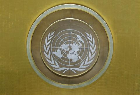 The United Nations emblem is seen in the U.N. General Assembly hall. PHOTO BY REUTERS/Lucas Jackson