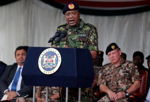 Kenya's President Uhuru Kenyatta addresses soldiers after joint military exercises dubbed Swift Eagle conducted by the Kenya Defence Forces (KDF) and the Royal Jordanian Armed Forces at the Embakasi Garrison Humanitarian Peace Support School in Embakasi in the outskirts of Kenya's capital Nairobi, September 26, 2016. PHOTO BY REUTERS/Thomas Mukoya