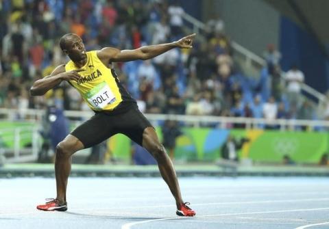 Usain Bolt (JAM) of Jamaica poses after winning the gold in the 2016 Final Men's 200m Final, Rio de Janeiro, Brazil, August, 2016. PHOTO BY REUTERS/Lucy Nicholson