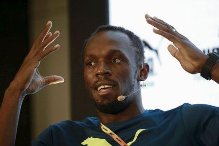 Jamaican sprinter Usain Bolt attends a news conference ahead of the IAAF (International Association of Athletics Federations) World Championships, in Beijing, China, August 20, 2015. PHOTO BY REUTERS/Kim Kyung-Hoon