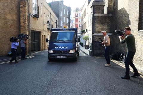 A police van, believed to be carrying Sudanese-born British national Salih Khater, arrives at Westminster Magistrates' Court in London, Britain, August 20, 2018. PHOTO BY REUTERS/Simon Dawson