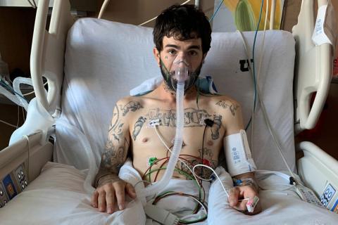 Jeffrey Manzanares, 33, lies in the intensive care unit of the University of Utah Hospital while being treated for vaping injury and other lung infections in Salt Lake City, Utah, U.S. in September 2019 and provided October 10, 2019. PHOTO BY REUTERS/Courtesy of Marisela Trujillo