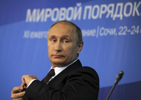 Russia's President Vladimir Putin attends a meeting at the Valdai Discussion Club in Sochi, October 24, 2014. PHOTO BY REUTERS/Mikhail Klimentyev