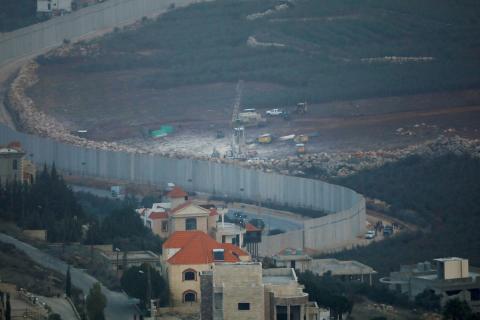  Israeli drilling equipment is seen next to the border with Lebanon, near the Lebanese village of Kfar Kila, seen from the Israeli side, December 4, 2018. PHOTO BY REUTERS/Ronen Zvulun