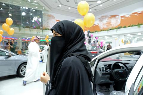 A Saudi woman is seen at the first automotive showroom solely dedicated for women in Jeddah, Saudi Arabia, January 11, 2018. PHOTO BY REUTERS/Reem Baeshen