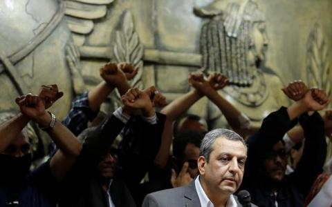 Yehia Kalash, head of Egyptian press syndicate, speaks during a news conference on World Press Freedom Day at the syndicate's headquarters in downtown Cairo, May 3, 2016. PHOTO BY REUTERS/Amr Abdallah Dalsh