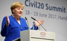 German Chancellor Angela Merkel addresses the Civil20 summit, bringing together civil society organisations from over 50 countries to discuss its recommendations to the G20 in Hamburg, Germany, June19, 2017. PHOTO BY REUTERS/Fabian Bimmer