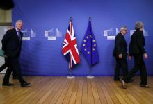 EU Chief Brexit Negotiator Michel Barnier walks after European Commission President Jean-Claude Juncker and British Prime Minister Theresa May at the European Commission headquarters in Brussels, Belgium, February 20, 2019. PHOTO BY REUTERS/Yves Herman