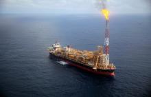 Kaombo Norte floating oil platform is seen from a helicopter off the coast of Angola, November 8, 2018. PHOTO BY REUTERS/Stephen Eisenhammer