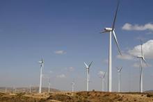 Wind turbines are erected at the Ashegoda Wind Farm near a village in Mekelle, Tigray, 780 km (485 miles) north of Addis Ababa October 25, 2013. Africa's biggest wind farm began production in Ethiopia on Saturday, aiding efforts to diversify electricity generation from hydropower plants. PHOTO BY REUTERS/Kumerra Gemechu