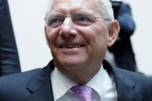 German Finance Minister Wolfgang Schaeuble smiles after G-20 family photo during the IMF/World Bank spring meetings in Washington, U.S., April 21, 2017. PHOTO BY REUTERS/Yuri Gripas