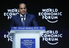 Egyptian President Abdel Fattah al-Sisi makes a speech during the Egypt in the World event in the Swiss mountain resort of Davos, January 22, 2015. PHOTO BY REUTERS/Ruben Sprich