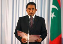 Abdulla Yameen takes his oath as the President of Maldives during a swearing-in ceremony at the parliament in Male, November 17, 2013. PHOTO BY REUTERS/Waheed Mohamed