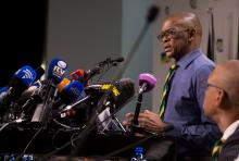 African National Congress (ANC) Secretary-General Ace Magashule and members of the ANC National Executive Committee address a media conference in Johannesburg, South Africa, February 13, 2018. PHOTO BY REUTERS/James Oatway