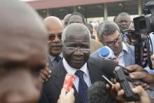 Presidential Candidate Afonso Dhlakama of the Mozambican Resistance Movement (RENAMO) speaks to the media after voting in Maputo, October 15, 2014. PHOTO BY REUTERS/Grant Lee Neuenburg
