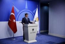 Turkey's Prime Minister Ahmet Davutoglu speaks during a news conference at his ruling AK Party (AKP) headquarters in Ankara, Turkey, June 26, 2015. PHOTO BY REUTERS/Umit Bektas