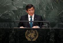 Prime Minister Ahmet Davutoglu of Turkey addresses a plenary meeting of the United Nations Sustainable Development Summit 2015 at the United Nations headquarters in Manhattan, New York, September 27, 2015. PHOTO BY REUTERS/Carlo Allegri