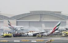 An Emirates Airline flight is seen after it crash-landed at Dubai International Airport, the UAE, August 3, 2016. PHOTO BY REUTERS/Stringer