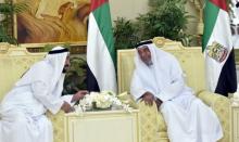 President of the United Arab Emirates Khalifa bin Zayed bin Sultan Al Nahyan,(R) greeting rulers during Eid al-Fitr, in Abu Dhabi, United Arab Emirates, in this handout photo released June 25, 2017. PHOTO BY REUTERS/STATE NEWS AGENCY WAM