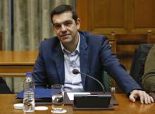 Greek Prime Minister Alexis Tsipras attends a cabinet meeting at the parliament building in Athens, February 21, 2015. PHOTO BY REUTERS/Kostas Tsironis