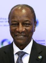 Guinea's President Alpha Conde poses during an European Union (EU)-Africa summit in Brussels, April 2, 2014. PHOTO BY REUTERS/Francois Lenoir