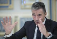 Former NATO secretary-general Anders Fogh Rasmussen speaks during a meeting with Ukrainian President Petro Poroshenko in Kiev, Ukraine, September 10, 2015. PHOTO BY REUTERS/Mykhailo Markiv