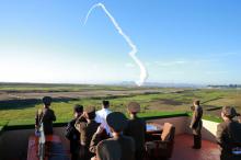 North Korean leader Kim Jong Un watches the test of a new-type anti-aircraft guided weapon system organised by the Academy of National Defence Science in this undated photo released by North Korea's Korean Central News Agency (KCNA), May 28, 2017. PHOTO BY REUTERS/KCNA