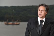 U.S. Deputy Secretary of State Antony Blinken addresses the guests prior to the gala dinner in the honor of the French navy frigate L'Hermione at Mount Vernon, Virginia, June 09, 2015. PHOTO BY REUTERS/Mladen Antonov