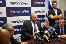 Avigdor Lieberman (C), head of far-right Yisrael Beitenu party, speaks during his party's meeting in the Knesset, the Israeli parliament, in Jerusalem, May 23, 2016. PHOTO BY REUTERS/Ronen Zvulun