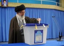 Iran's Supreme Leader Ayatollah Ali Khamenei casts his vote during elections for the parliament and Assembly of Experts, which has the power to appoint and dismiss the supreme leader, in Tehran February 26, 2016. PHOTO BY REUTERS/leader.ir