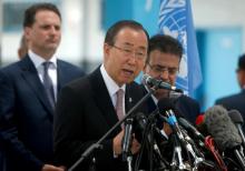 U.N. Secretary-General Ban Ki-moon speaks during a news conference at a United Nations-run school in Gaza City, June 28, 2016. PHOTO BY REUTERS/Suhaib Salem