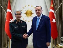 Turkish President Tayyip Erdogan meets with Iran's Chief of Staff Major General Mohammad Baqeri in Ankara, Turkey, August 16, 2017. PHOTO BY REUTERS/Kayhan Ozer/Presidential Palace
